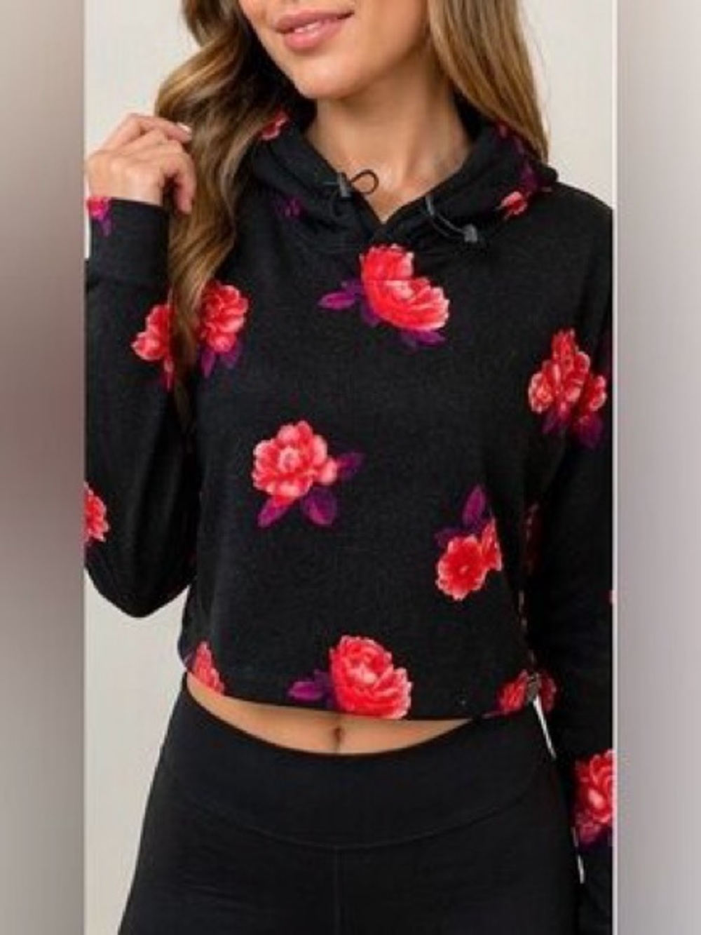 PINK Victoria’s Secret Floral Cropped Hoodie, Size Medium - Picture 3 of 9